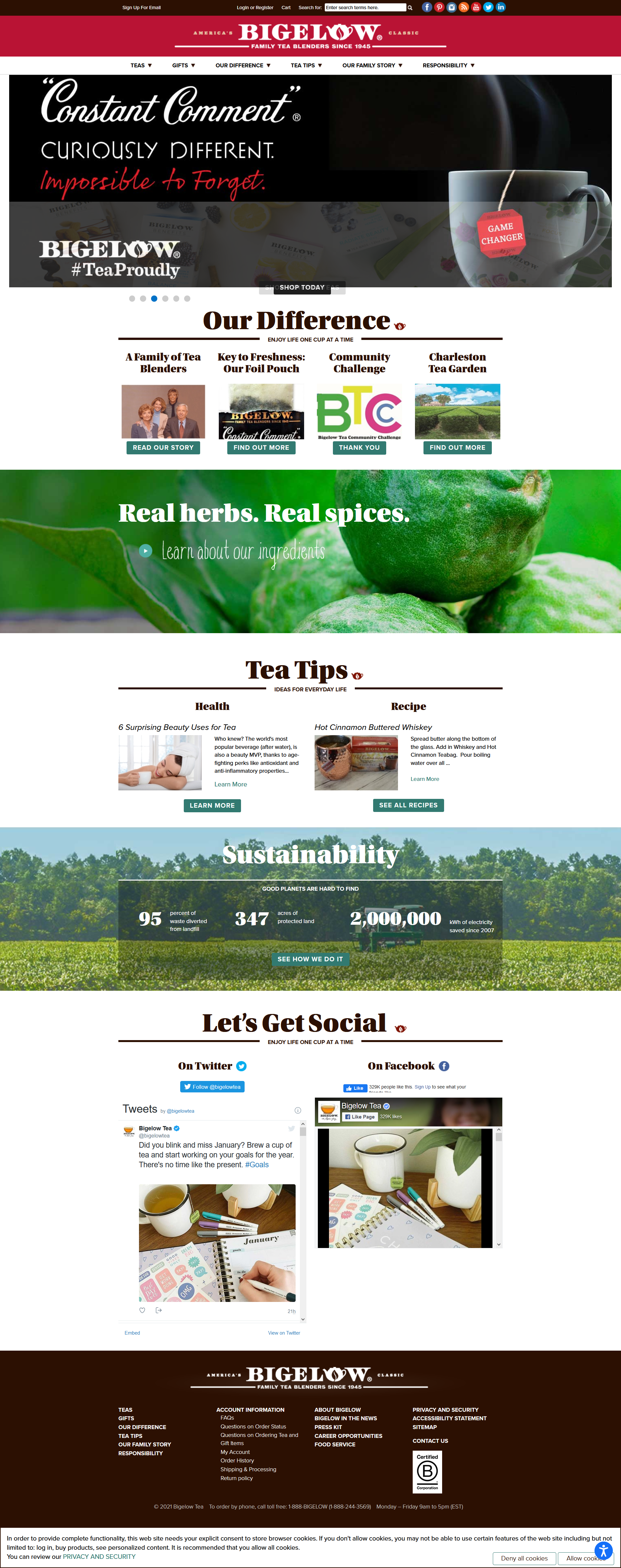 Bigelow Tea website screenshot