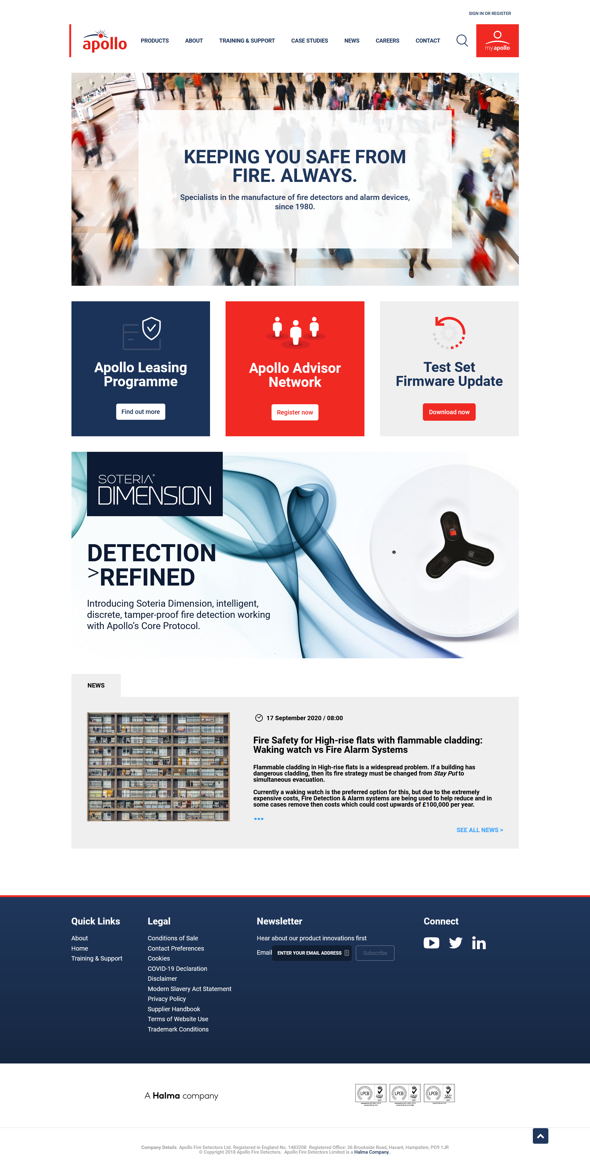 Apollo Fire Detectors website screenshot