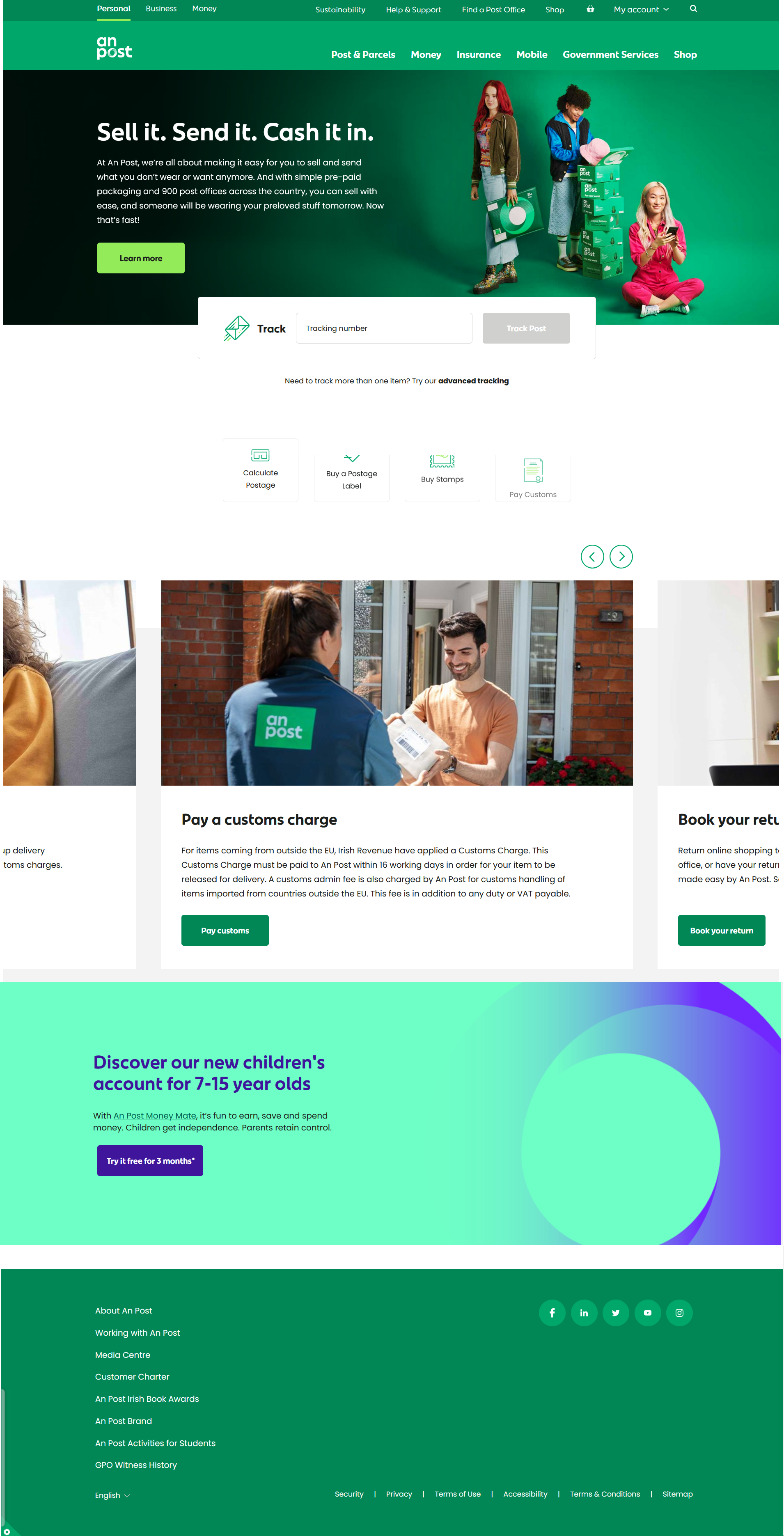 An Post website screenshot